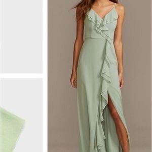 David's Bridal Light Green Maxi Dress